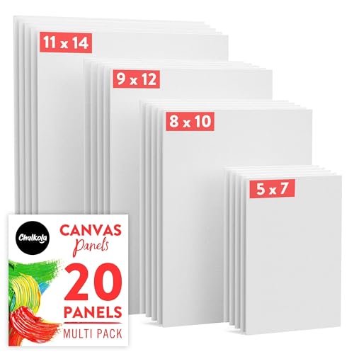 Chalkola Canvas for Painting - (20 Bulk Pack, 5x7, 8x10, 9x12, 11x14 inch) | 100% Cotton Panels, Primed Blank Canvases for Painting for Kids & Adults - Paint Canvas Boards for Acrylic, Oil, Watercolor | 20 Bulk - 5x7, 8x10, 9x12, 11x14 inch - 100% Cotton,