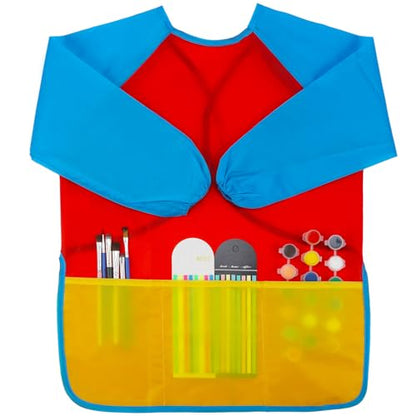 Zkptops Kid Art Smocks Waterproof Kids Painting Aprons Toddler Art Smock Kids Paint Smock with Long Sleeve 3 Roomy Pockets for Age 3-7 Years(Red) - color: Y 1 Pack Red