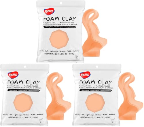 BOHS Peach Modeling Foam Clay - 1.1 Lbs, Squishy,Soft, Air Dry -for Flower Mirror,Cosplay,Fake Bake, Slime Supplies-500g (Pack of 3) - color: Peach, size: 500 g (Pack of 3)