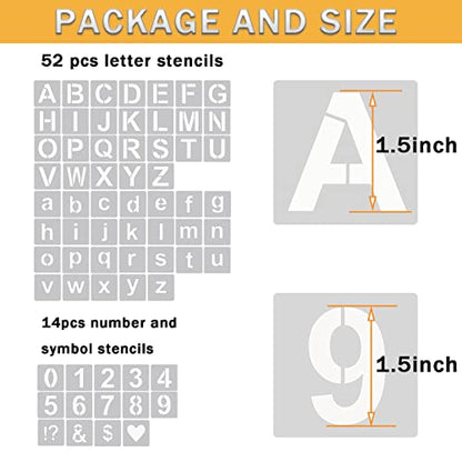 YEAJON 1.5 Inch Letter Stencils Symbol Numbers Craft Stencils, 66 Pcs Reusable Plastic Alphabet Templates for Painting on Wood, Wall, Fabric, Rock, Glass, Signage - size: 1.5 Inch