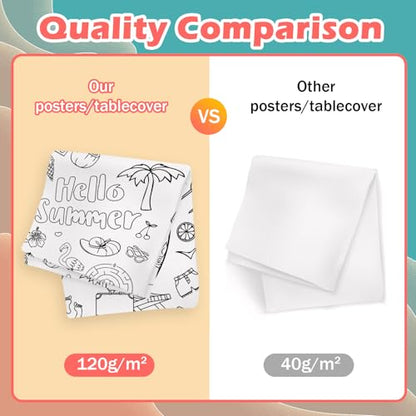 Giant Hello Summer Party Coloring Tablecloth for Kids - Huge Summer Theme Table Cover Large Watermelon Ice Cream Painting Poster for Children Birthday Party Supplies 54x108 Inch - color: Hello Summer
