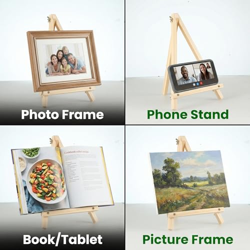 8 Pack Tabletop Wooden Easels, 11.8 in Adjustable Foldable Art Stand | Compact Folding Design, Adjustable Angle, For Kids, Students, Displays, Photos, Crafts And Small Canvas