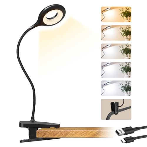 CUHIOY Rechargeable Clip on Reading Light for Bed Headboard, Black, 1 Pack - color: Black
