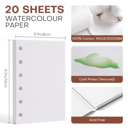 Fuumuui Watercolor Travel Sketchbook Set, 24-Color Watercolor Paints Kit & 100% Cotton Cold Press 300gsm Portable Art Journal with Dual-Tip Brush – Plein Air Painting Supplies for Artists, Beginners, Journaling - size: Medium