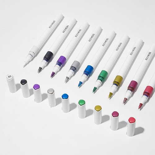 ROSYMENG 9 Color Acrylic Paint Pens,Quick-Drying Waterproof Acrylic Paint Markers, Soft Brush Tip Acrylic Markers for Canvas, Rock Painting, Wood, Stone, Glass, Ceramic, Fabric Painting, DIY Crafts - color: Metallic Color Series