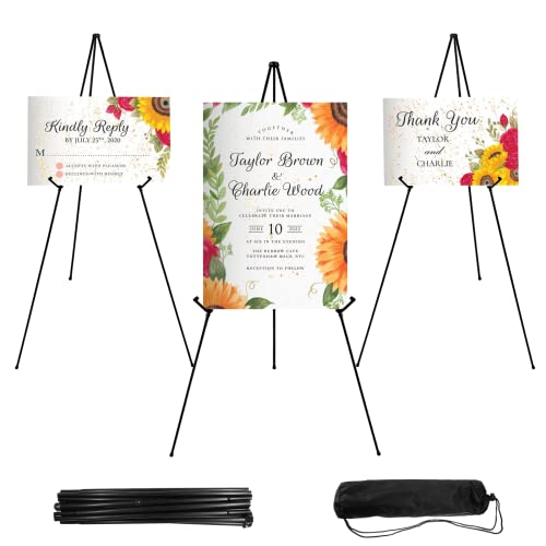 JEAWIWI 3 Pcs Lightweight Easel Stand, 66 Inch, Black, with Carry Bags - color: Black, size: 3 PCS
