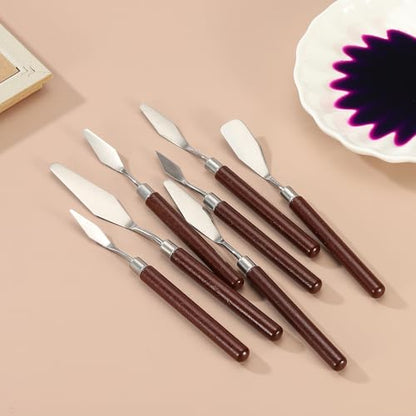 YOKIVE 14 Pcs Stainless Steel Palette Knife, Professional Art Spatula Set Oil Painting Accessories Color Mixing Scraper with Wood Handle, Great for Canvas Acrylic Painting (Red Brown) - color: Red Brown