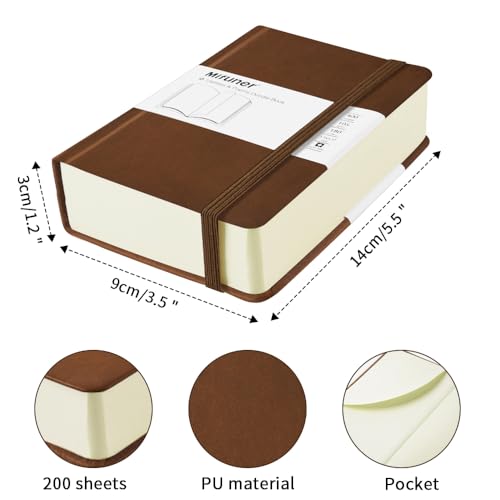 Mifuner Small Rectangle 3.5x5.5 200 Sheets 105gsm Mini Notebooks Blank Pages Sketchbooks Pocket Paint Writing Diary Memo PU Leather Cover Brown - color: 105gsm-PU Cover-Brown