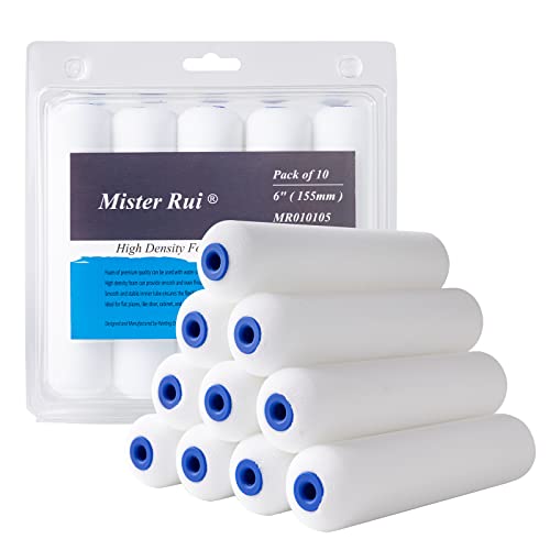 Mister Rui Foam Paint Roller Cover, 6 Inch Sponge Paint Roller Sleeve, Pack of 10, Foam of Premium Quality Can Be Used with Water and Oil Based Paints - color: #. 6" 10 Pcs Double-rounded