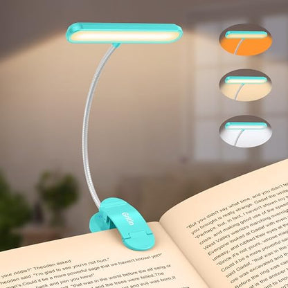 Gritin Rechargeable Book Light for Reading in Bed with 19 LED | Eye Caring 3 Color Temps, 5 Brightness Levels, Memory Function, 90 Hrs Runtime Flexible Goose Neck Clip on Light-Blue - color: Blue