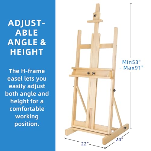Falling in Art Large H-Frame Studio Easel for Painting, Holds up to 78'' - style: Natural