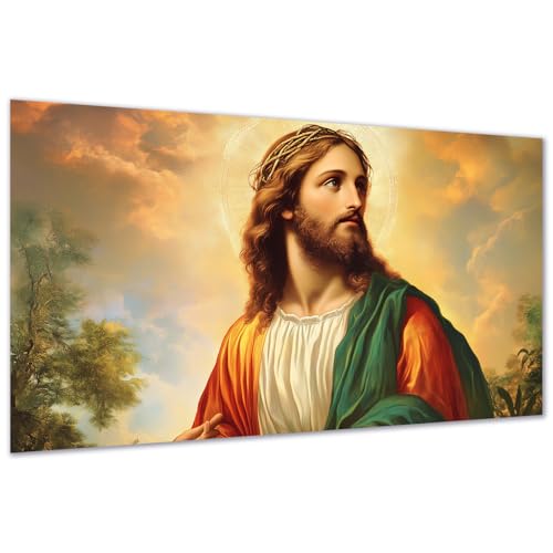 DDGEMART 5D Diamond Painting Kit for Adults, Full Drill Holy Jesus Portrait Christ Halo Religious Art for Beginners, Large Horizontal 28x16 inch - color: Jesus Portrait Halo