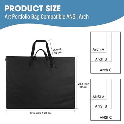 ZKOO 20 x 26 Inch Art Portfolio Bag, Big Art Portfolio Case Light Weight Waterproof Poster Board Storage Bag, Artistic Collection Tote for Artwork, Poster, Sketch Drawing, Canvas (20"*26"-Black) - size: 20*26in-Black