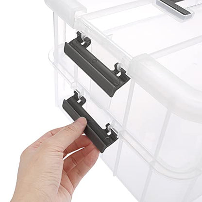 JUXYES 2-Tiers Plastic Stack Carry Storage Containers Box wih Handle Lids - color: Dark Gray