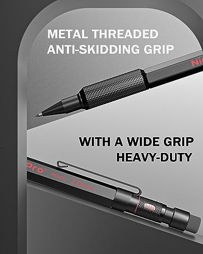 Nicpro 2mm Metal Mechanical Pencils Set with Case, 3 Pack Black | 69 Lead Refills (4B 2B HB 2H 4H Color), Eraser, Weatherproof Metal Barrel, Heavy Duty Carpenter Pencil For Writing Drawing - size: 3 Pack