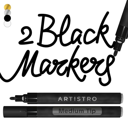 ARTISTRO Black Acrylic Paint Markers - 3mm Medium-Tip - Set of 2 | Paint Pens, Perfect for Crafting, Art Projects, & More - color: Black, style: Medium