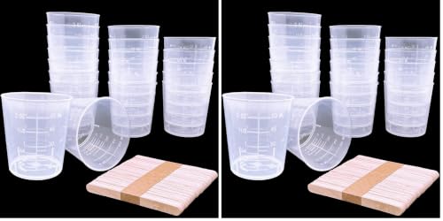 30 Pcs Plastic Graduated Cups, 60ml/2oz Clear Scale Cups with 50 Pcs Wooden Stirring Sticks for Epoxy, Resin, Stain, Mixing Paint (Pack of 2) - size: 60 milliliters (Pack of 2)