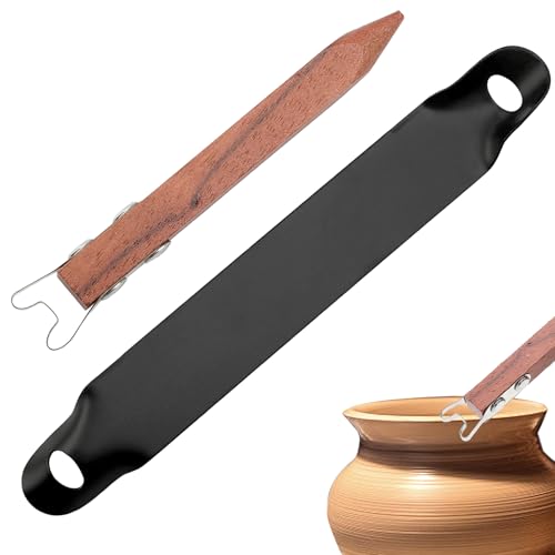 2 Pcs Pottery Trimming Tools Set, Stainless Steel Clay Carving Scraper & Ceramics Bottom Foot Trimming Tool with Red Sandalwood Handles for Wheel Throwing, Foot Ring Shaper for Bowl Cup Vase Base