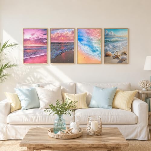 4 Pack Beach Sunset 5D diamond painting for adults Kits, Full Drill Coastal 5D diamond art kits for adults, Scenic Ocean gem art kits for adults, art painting Set Home Wall Decor 11.8x15.7 Inch - color: KM551+1000+1001+1002-1