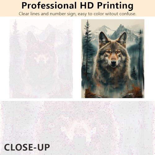 TUMOVO Wolf and Mountain Paint by Numbers Craft Kit for Adults | Animals Art on 16x20 Inch Unframed Canvas with Acrylic Paints and 3 Brushes Relaxing DIY Craft and Wall Decor