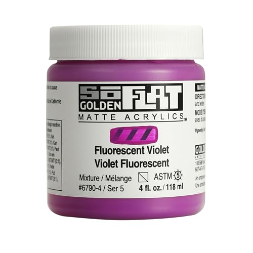GOLDEN SoFlat Matte Acrylics, Fluorescent Violet, 4 fl. oz. Jar | Artist grade paint with gouache-like matte coverage, acrylic durability, and smooth self-leveling consistency.