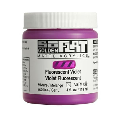 GOLDEN SoFlat Matte Acrylics, Fluorescent Violet, 4 fl. oz. Jar | Artist grade paint with gouache-like matte coverage, acrylic durability, and smooth self-leveling consistency.