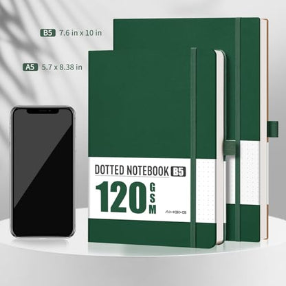 AHGXG Dotted Journal, 120 GSM Paper, 96 Pages, B5 (7.6'' X 10'') - color: Dark Green, style: B5-Dotted-120G