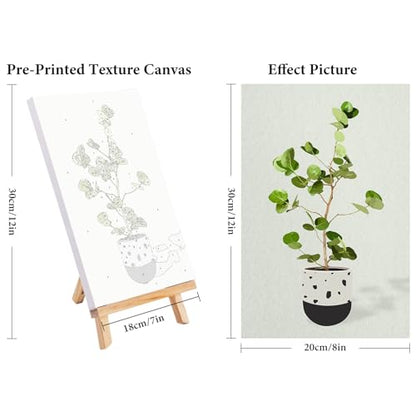 4 Pack Framed Paint by Numbers Kit for Adults Green Plant with Wooden Easel - color: FOP4P-05
