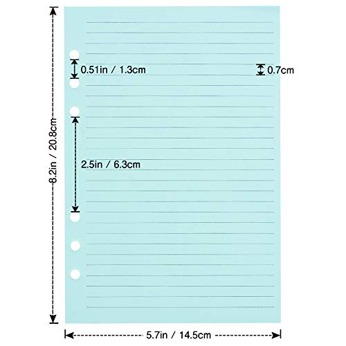 Lined Refill Paper, 200 Colored Ruled Pages for A5 Refillable 6-Ring Binder Notebook Journal Planner Organizer Insert, 120 GSM Thick Loose Leaf Paper - color: Multicolored, size: A5