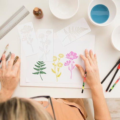Stencils for Painting, 18 Pcs Reusable Floral Templates for Wood Signs, Botanical Flower Patterns for Furniture & Walls, Art Stencils for DIY Professional Crafts, Leaf & Vine Designs - style: Flower