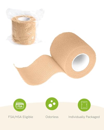 FriCARE Self Adhesive Bandage Wrap, Medical Tape in First Aid Kit, Tan | Elastic Cohesive Bandages for Sports/Vet/Wrist Ankle Wounds, 2 Inches X 5 Yards, Latex-free 6 Rolls - color: Tan