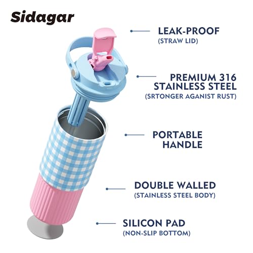 26 oz Insulated Stainless Steel Tumbler with Straw & Handle Blue - color: Blue Grid