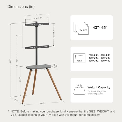 Tripod TV Stand for 43-65" TVs, Swivel, Black Walnut - color: Black, size: 43–65 Inch TVs