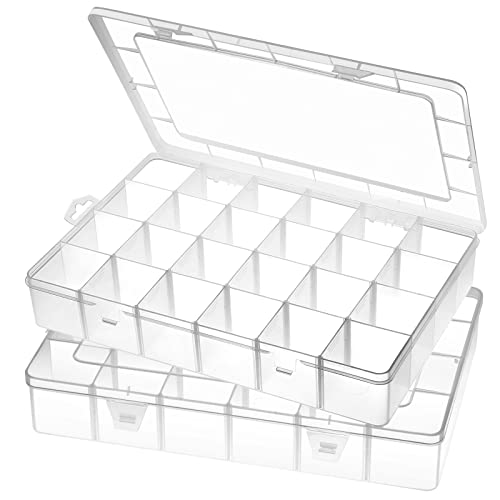 Gbivbe Large 24 Grids Plastic Organizer Box Adjustable Dividers,Clear Storage Box for Jewelry, Art DIY Crafts, Washi Tapes, Beads and Small Parts(2 Pack) - color: Clear-2