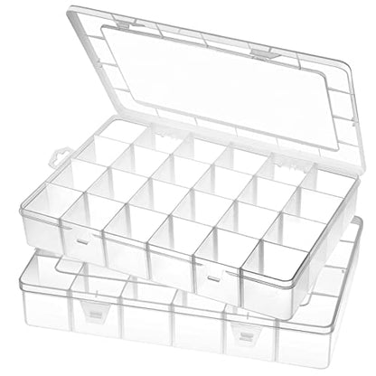Gbivbe Large 24 Grids Plastic Organizer Box Adjustable Dividers,Clear Storage Box for Jewelry, Art DIY Crafts, Washi Tapes, Beads and Small Parts(2 Pack) - color: Clear-2