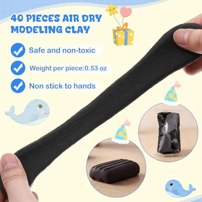 VioraWhite 40 Pcs 21 oz Air Dry Clay Bulk Modeling Clay,Black | Ultra Lightweight Foam Modeling Clay for Kids Adults, DIY Crafts Party Arts, School Project Gifts Supplies - color: Black