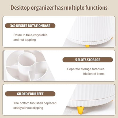 Gawsey White Desk Organizers and Accessories with Desk Organizer 360° Rotating Pen Holder and Office Supplies, Cute Stationery Supplies Set - color: White