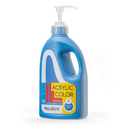 MEEDEN Cerulean Blue Acrylic Paint: 1 L /33.8 oz Satin Liquid Paint with Pump Lid - Soft Body Art Paints for Canvas, Studio, School, Wall & Poured Paintings - color: Cerulean Blue