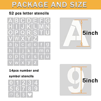 YEAJON 5 Inch Letter Stencils Symbol Numbers Craft Stencils, 66 Pcs Reusable Plastic Alphabet Templates for Painting on Wood, Wall, Fabric, Rock, Glass, Signage - size: 5 Inch