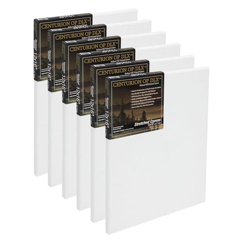 Centurion Deluxe Professional Oil Primed Linen Stretched Canvas, 11oz Linen, 12x16 - Box of 6, 0.67" Deep Canvases, Kiln-Dried Stretchers, Back Stapled, Premium Medium Weight Canvas for Oil Paintings - size: 12"x16"