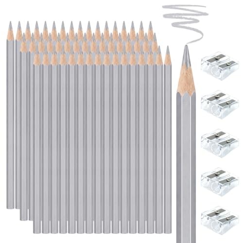 50 PCS Silver Colored Pencils, Pre-sharpened Professional Wooden Art Pencils Set for Artists Painting | Premium Drawing Sketching Supplies - color: silver