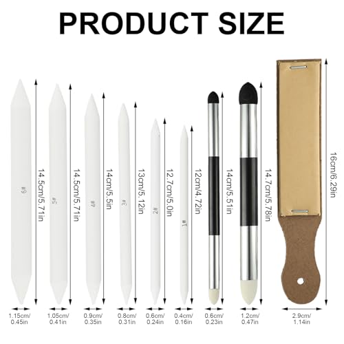 QIYUDA 9pcs Tortillons Blending Stumps for Drawing, Washable & Reusable Blending Stick, Pencil Blender