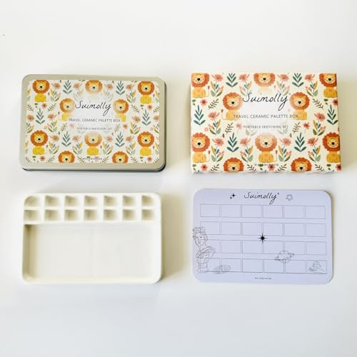 Watercolor Palette,Portable Travel Ceramic Palette,Small Travel Metal Paint Boxwith Porcelain Palette (14Well)
