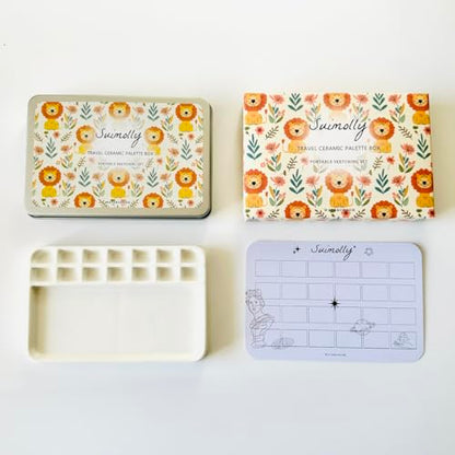 Watercolor Palette,Portable Travel Ceramic Palette,Small Travel Metal Paint Boxwith Porcelain Palette (14Well)