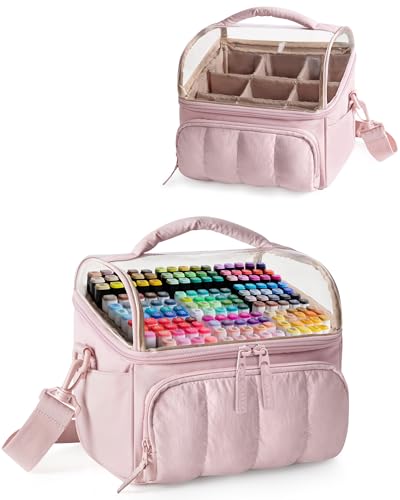 Marscamd Quilted Marker Organizer Case Holds 180 Markers, Marker Storage Organizer Bag with Dividers and Multiple Pockets (Bag Only), Pink - color: Pink