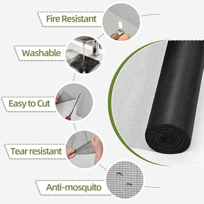 56 in × 100 ft Window Screen Mesh, Fiberglass Window Screen Replacement, Screen Mesh Roll for Window, Door, Patio, Porch (Black) - size: 56" x 100'