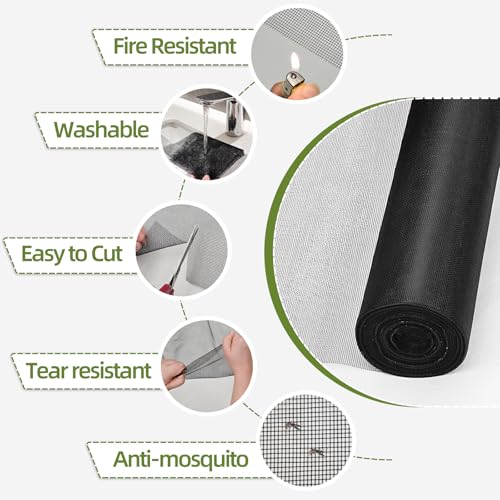 36 in × 100 ft Window Screen Mesh, Fiberglass Window Screen Replacement, Screen Mesh Roll for Window, Door, Patio, Porch (Black) - size: 36" x 100'