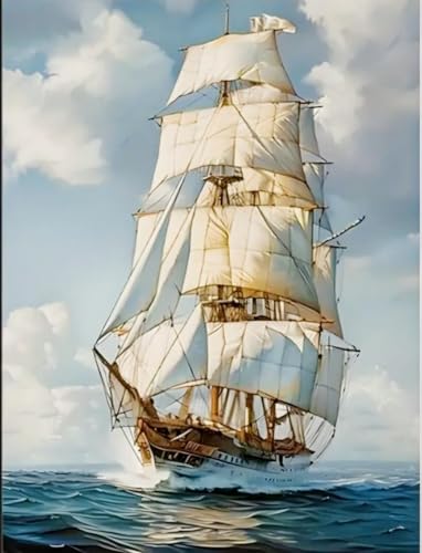 Classic Sailing Ship 5D Diamond Painting Kit for Adults DIY Diamond Painting Kits for Beginners Decor, 12x16 Inch Full Round Diamonds - color: YYZ-027