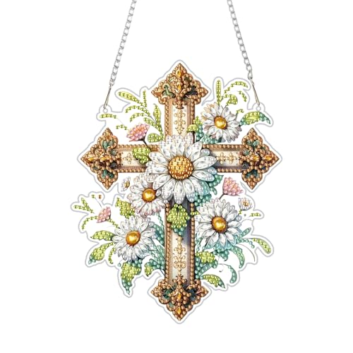 RYMILIE Hanging Diamond Art Kits for Adults Christian Floral Cross - color: DP02436