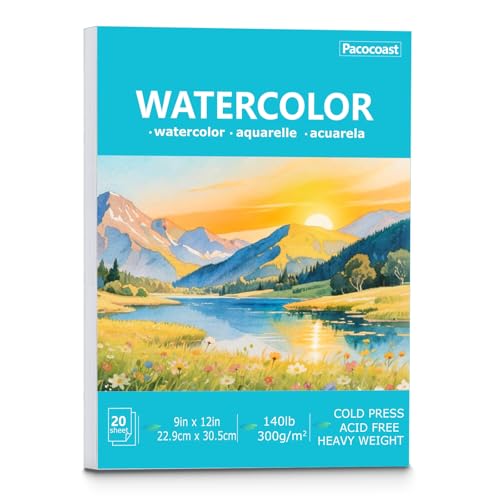 Pacocoast Watercolor Paper, 9"X12" Cold Press Water Color Paper Pad,Teal - color: Teal, size: 9" x 12"